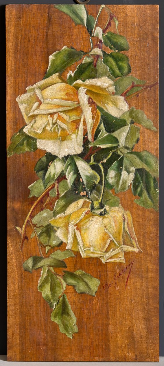 Gule roser (olie på træ) af Eugenio De Giacomi