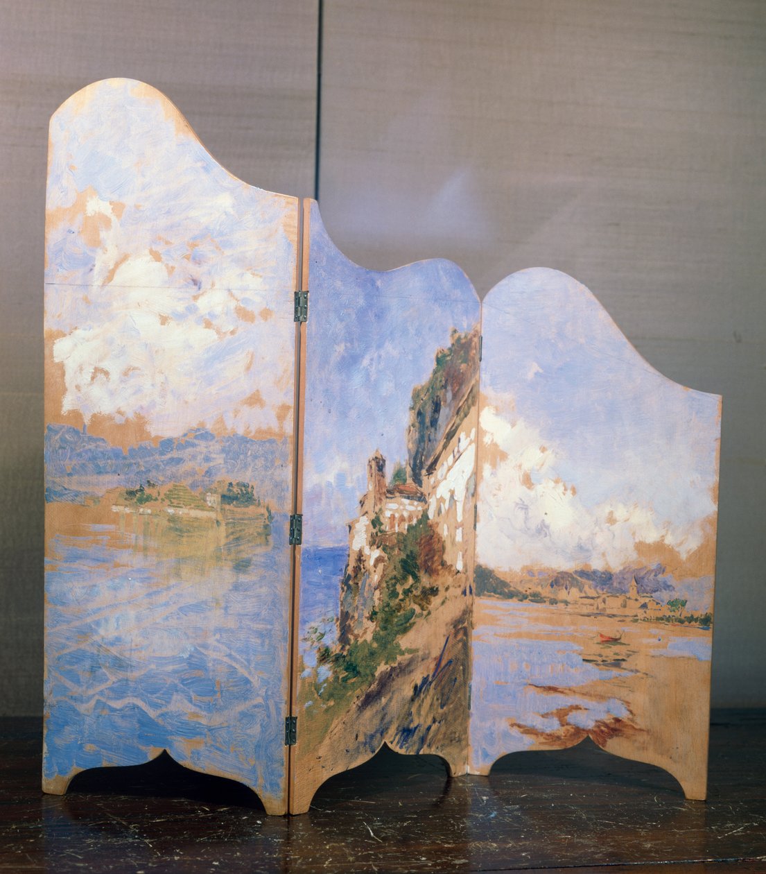 Tre udsigter over Lago Maggiore: Isola Bella, Santa Caterina del Sasso, Isola dei Pescatori af Eugenio Gignous