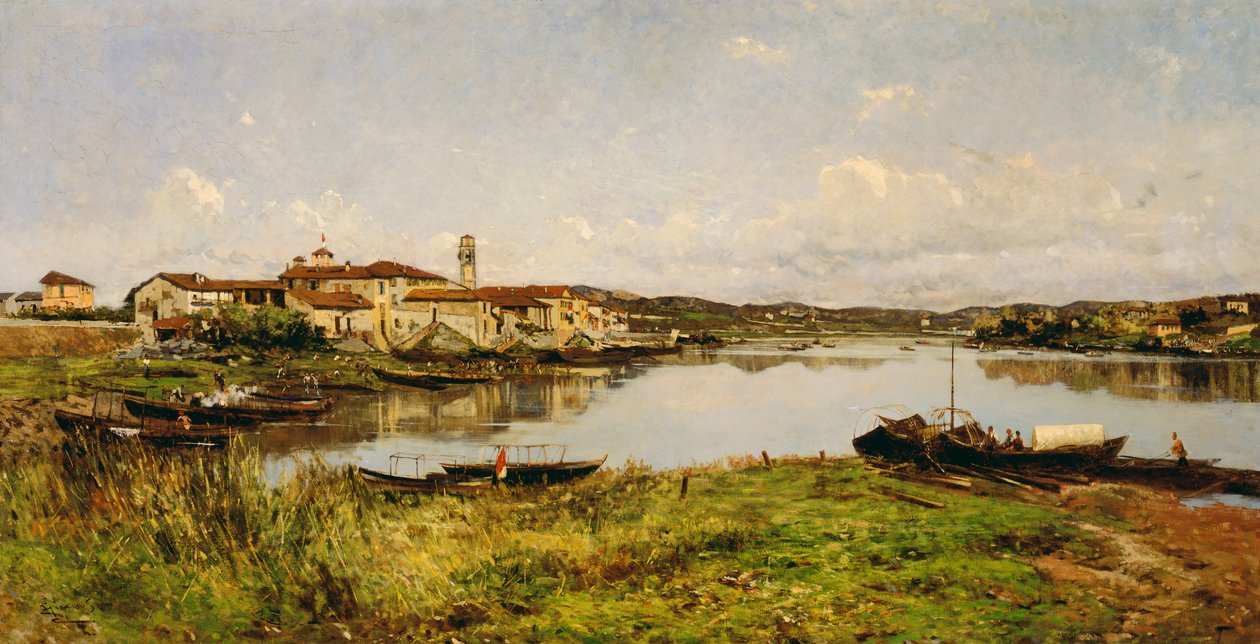 Udsigt over Sesto Circalende, ca. 1885 (olie på lærred) af Eugenio Gignous