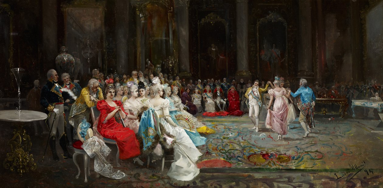 Dans på slottet - Lucas Villaamil, Eugenio (1858-1919) - 1894 - Olie på lærred - 55x110 - Museo Carmen Thyssen, Malaga af Eugenio Lucas Villaamil