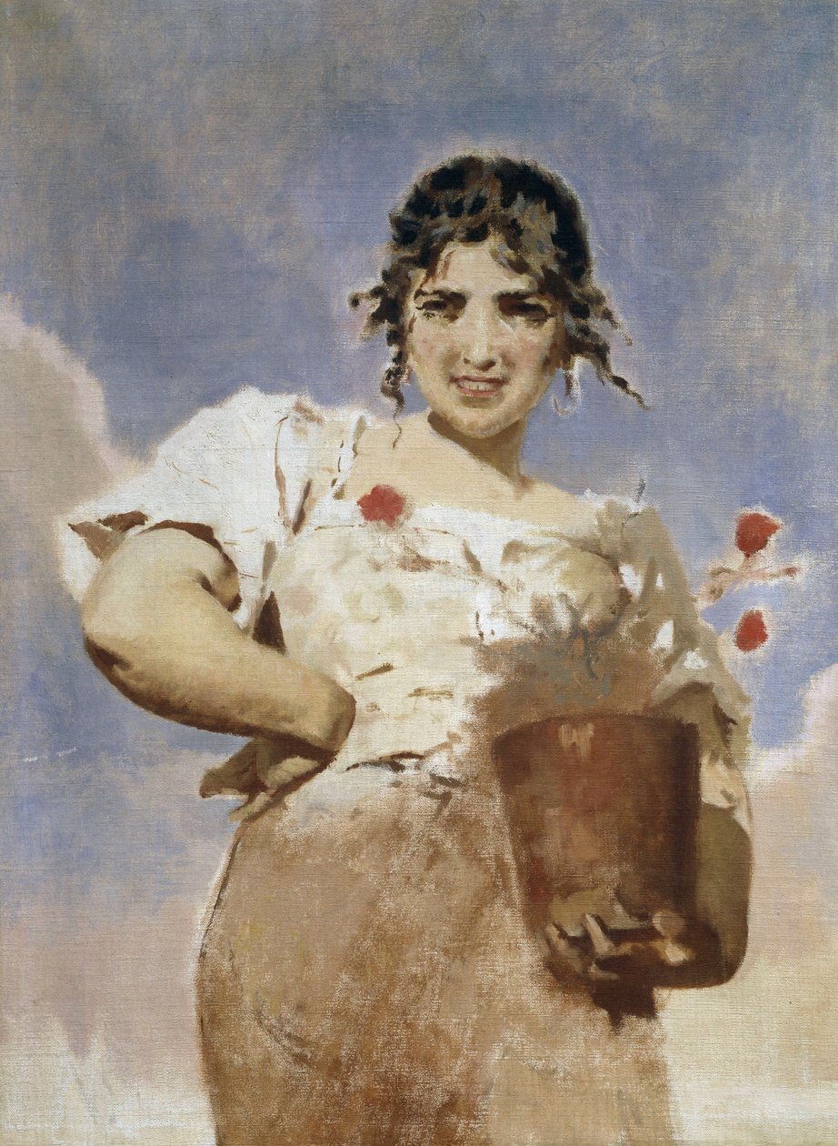 Blomsterhandleren (La Fioraia) (olie på lærred) af Eugenio Prati