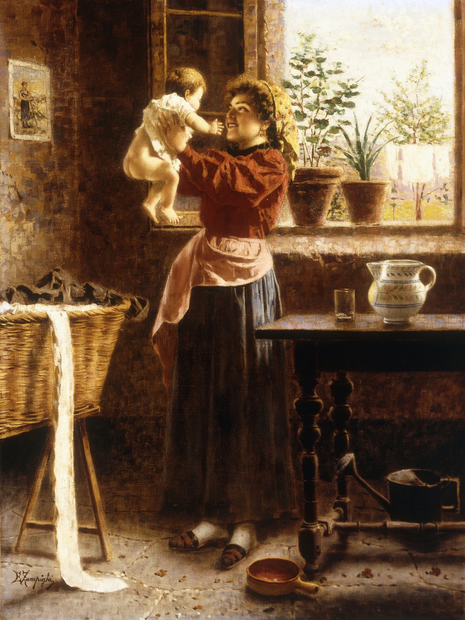 A Tender Moment (olie på lærred) af Eugenio Zampighi