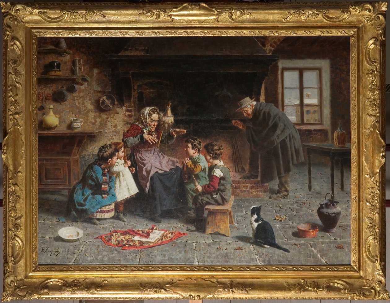 Hos bedstemoderen (olie på lærred) af Eugenio Zampighi