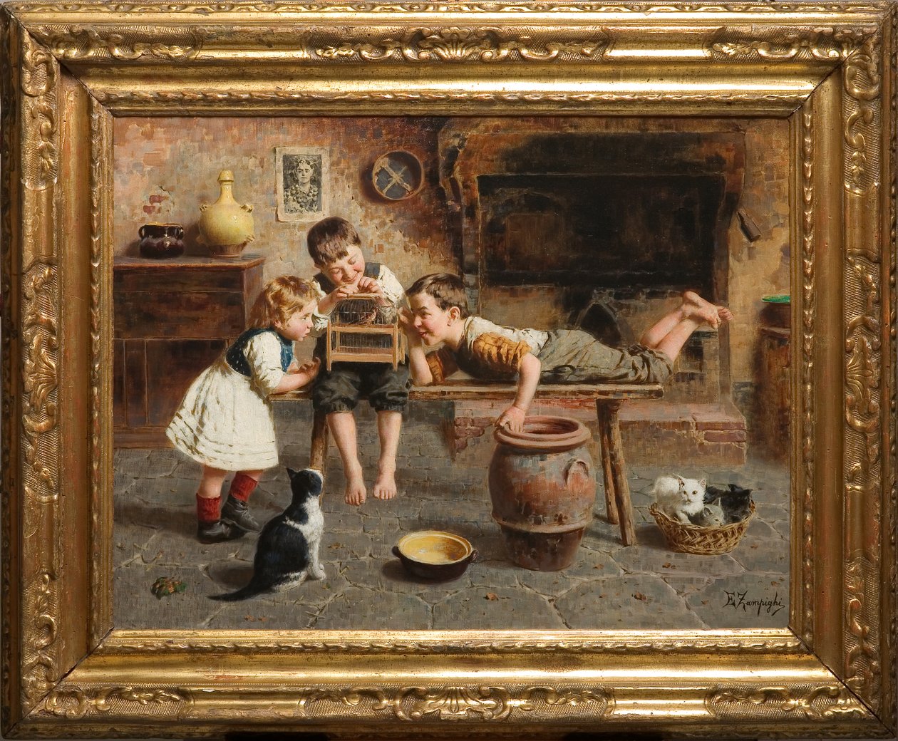 Børnespil (olie på lærred) af Eugenio Zampighi