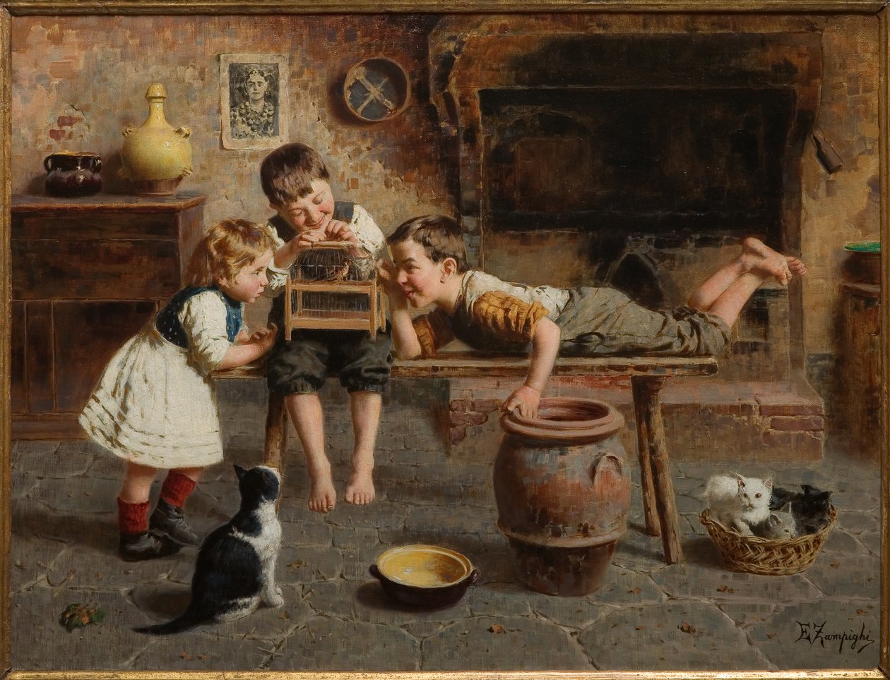 Børnespil (olie på lærred) af Eugenio Zampighi