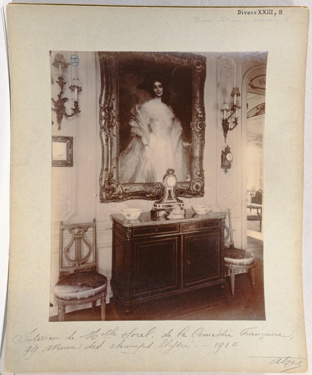 Interiør af Cecile Sorels hjem på 99 Avenue des Champs Elysees, 1910 af Eugène Atget