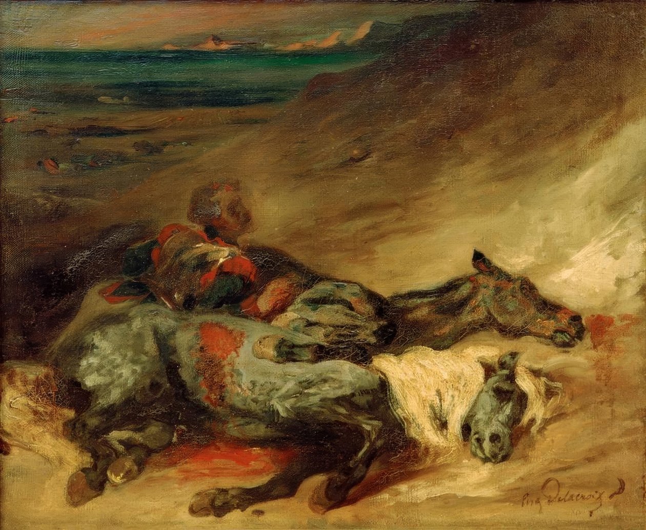 De to heste døde på slagmarken af Ferdinand Victor Eugene Delacroix