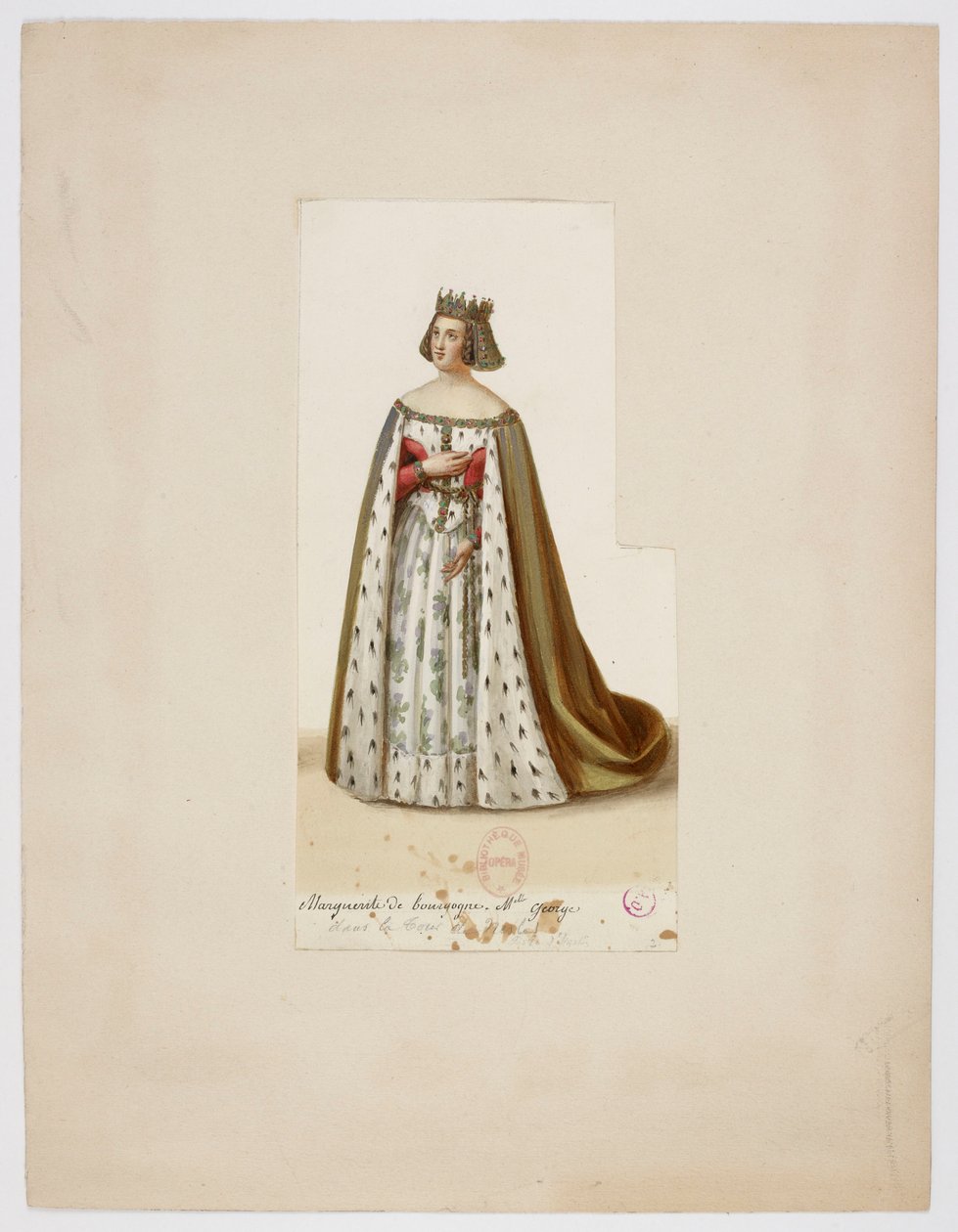 Kostume af Mlle George som Marguerite de Bourgogne (La Tour de Nesle, 1832) 2 af Eugène Du Faget