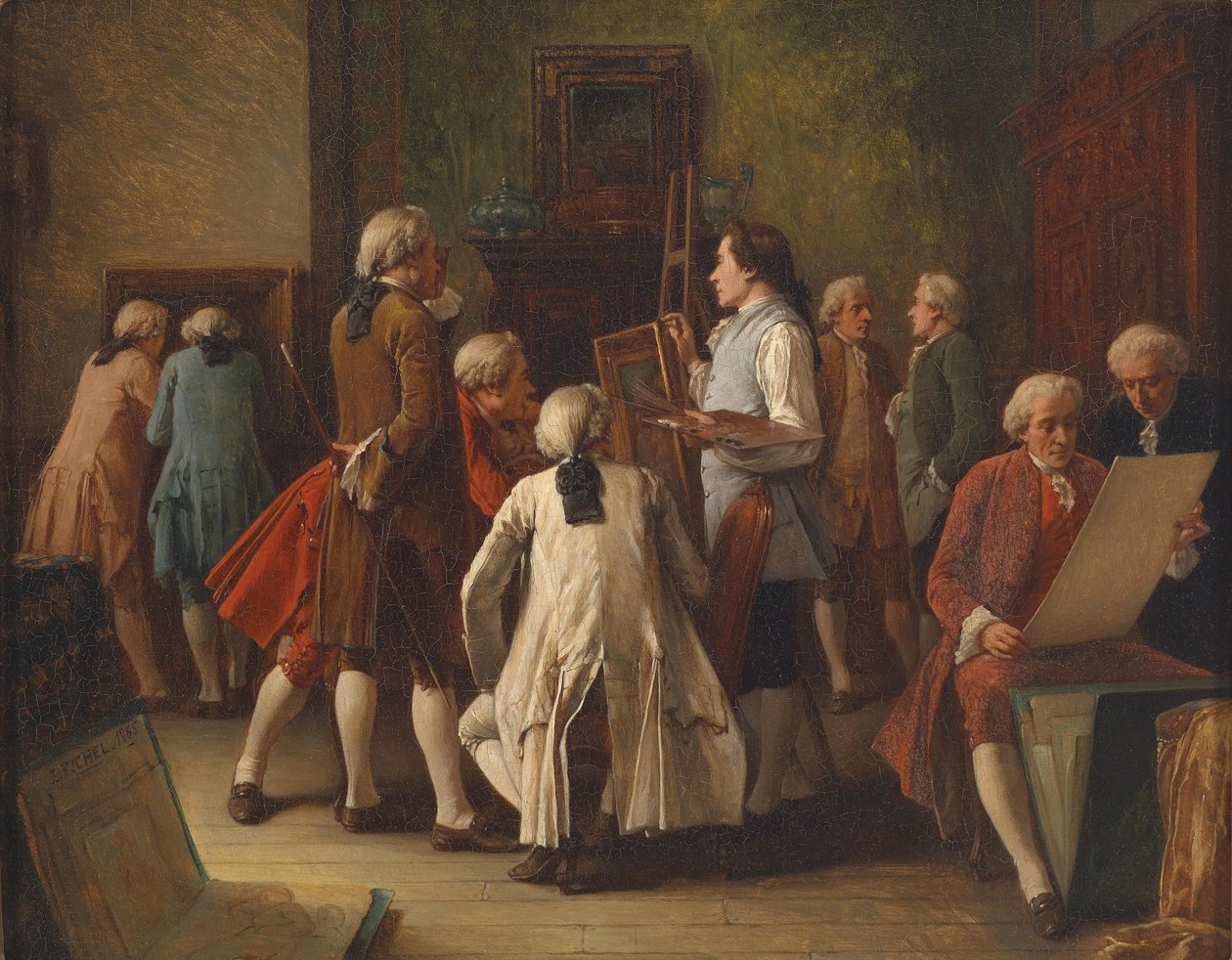 Kunstinteresserede i malerstudiet af Benjamin Eugene Fichel