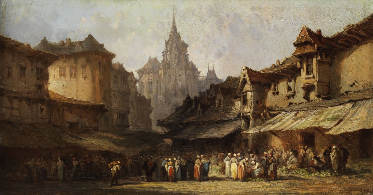 Markedsscene i en lille by af Eugene Isabey
