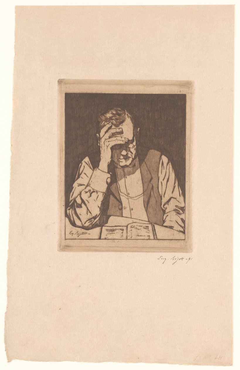 læsende mand af Eugène Bejot (signed by artist)