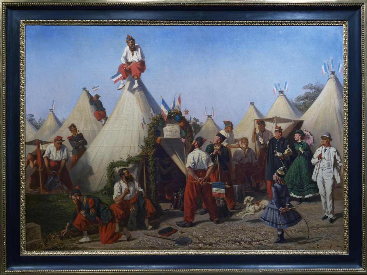 Infanteri sappere forbereder deres kantonement til kejserens fest af Eugène Bellange