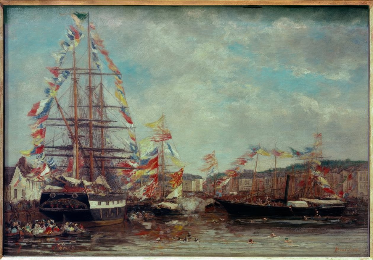 Festival i havnen i Honfleur af Eugene Louis Boudin