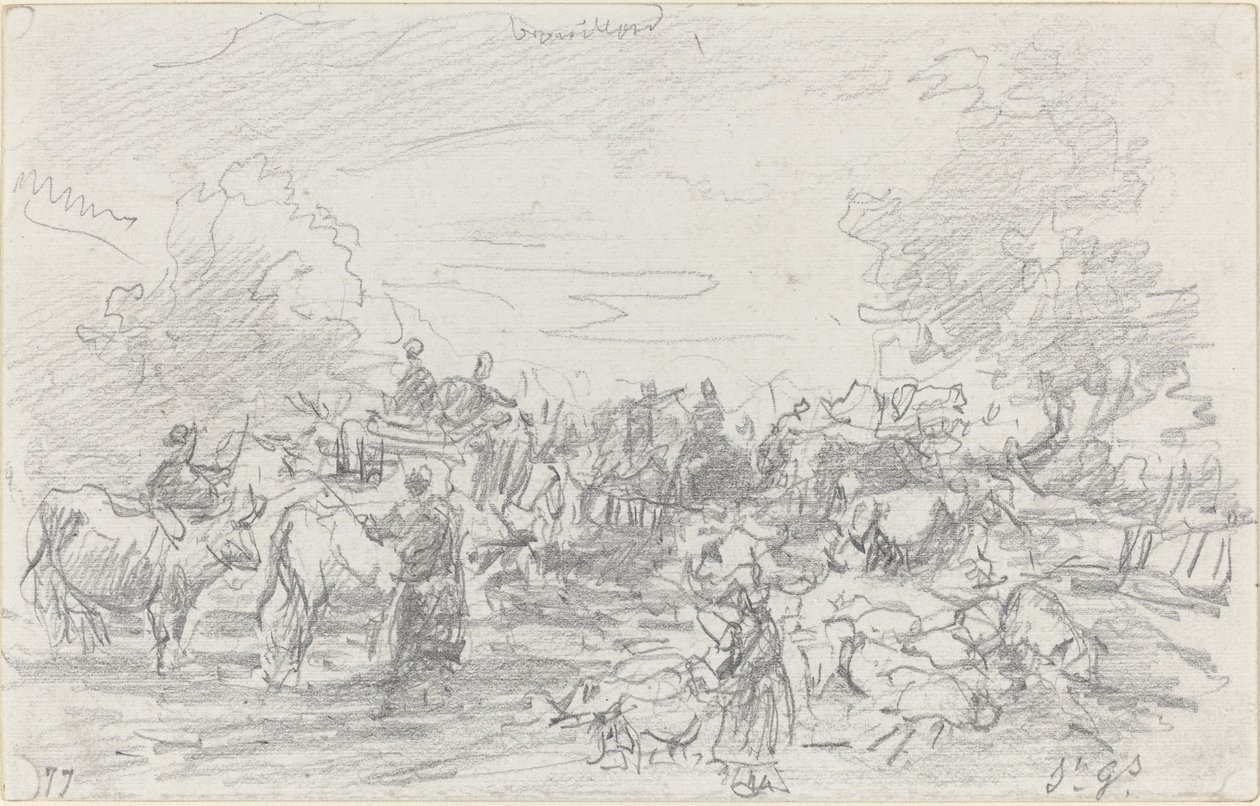Besætninger, der krydser en strøm af Eugène Boudin