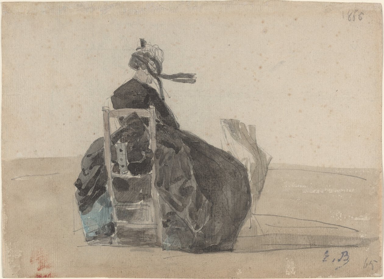 Siddende dame i sort, Trouville af Eugène Boudin