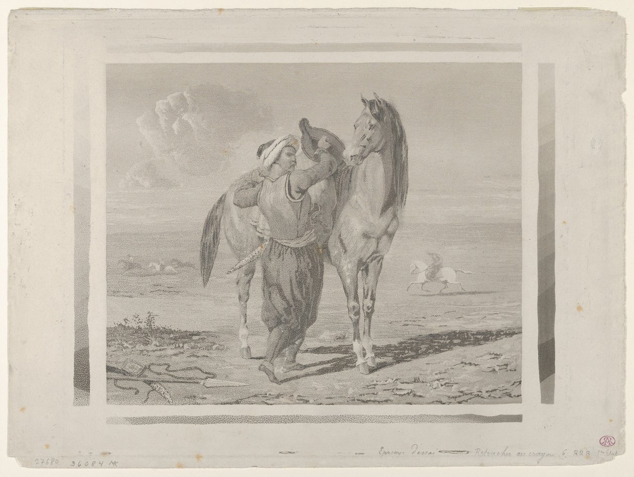 En tyrker sadler sin hest, 1824., 1824. af Eugène Delacroix