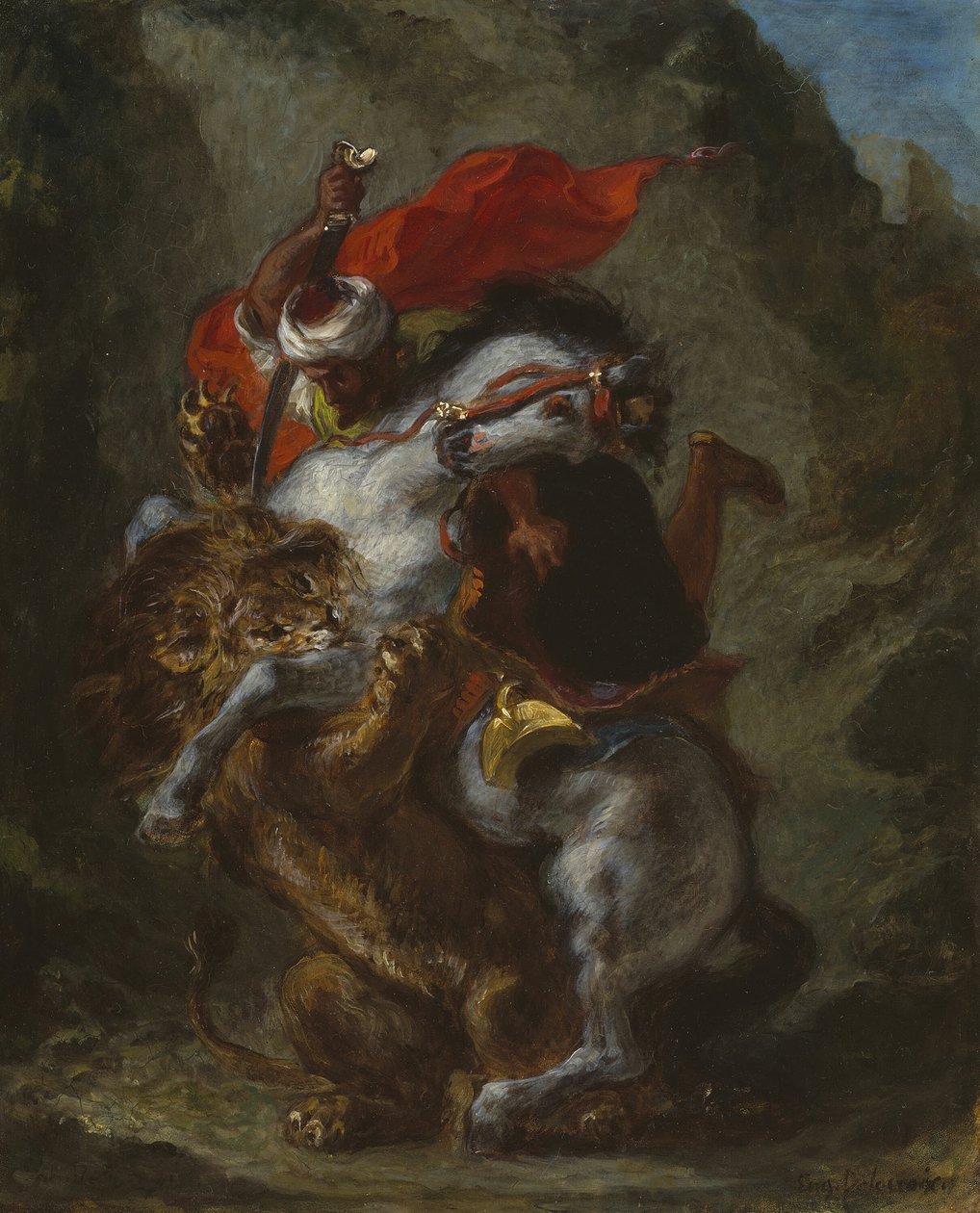 Arabisk rytter angrebet af en løve, 184950. af Eugène Delacroix