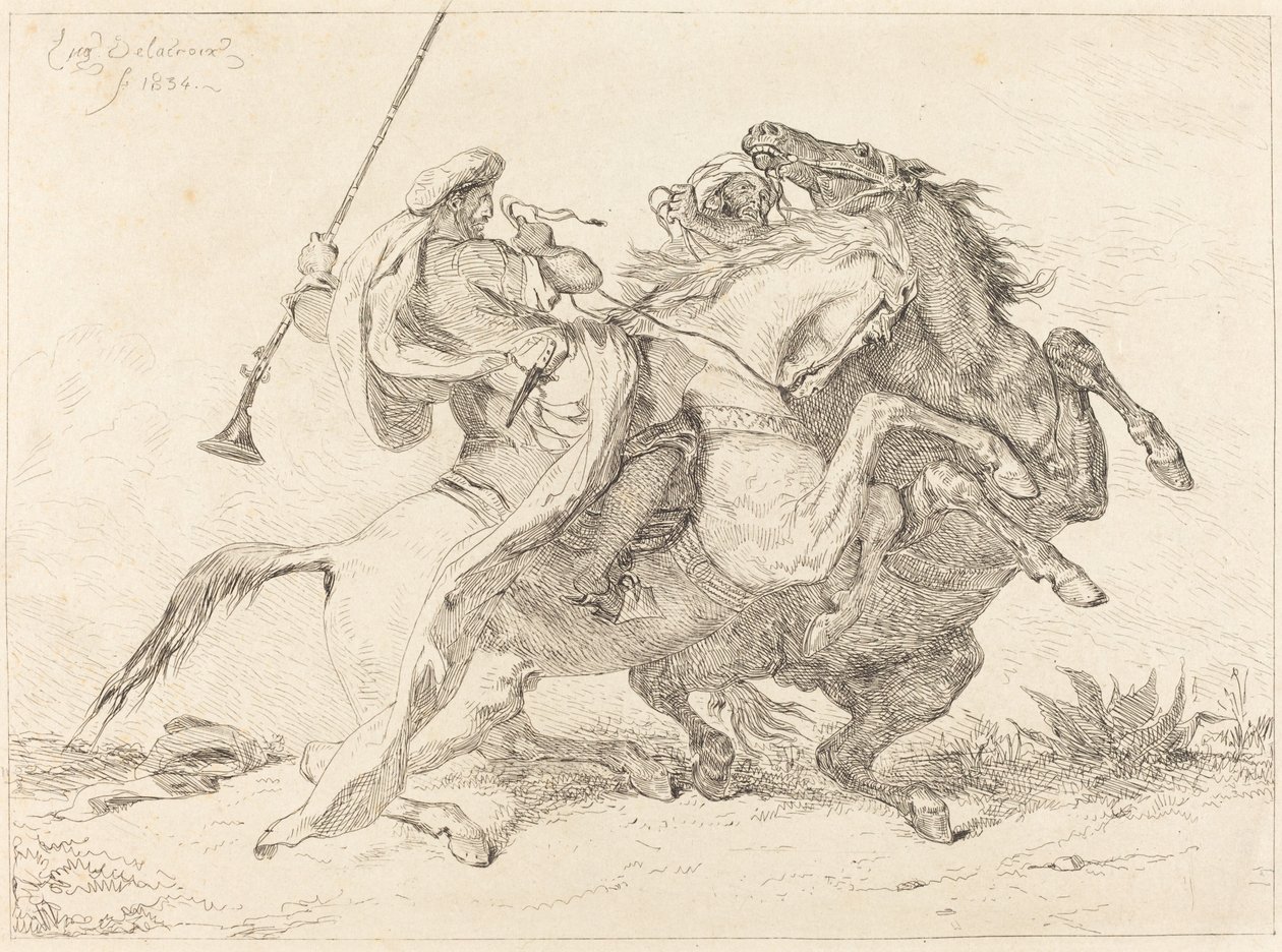 Mødet mellem de mauriske ryttere (Rencontre de Cavaliers Maures) af Eugène Delacroix