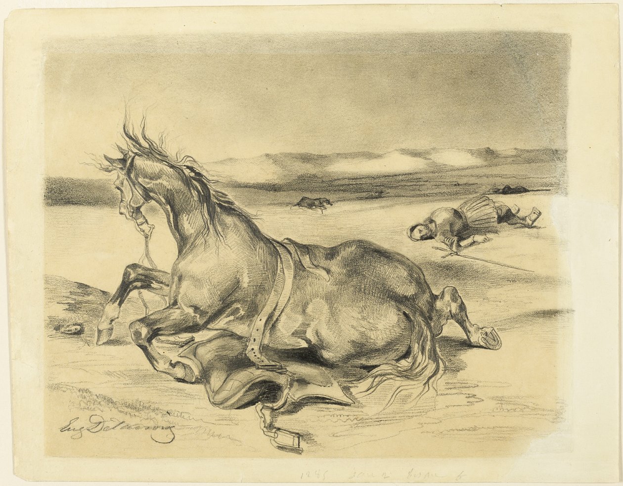 Falden Hest og Død Ridder af Eugène Delacroix