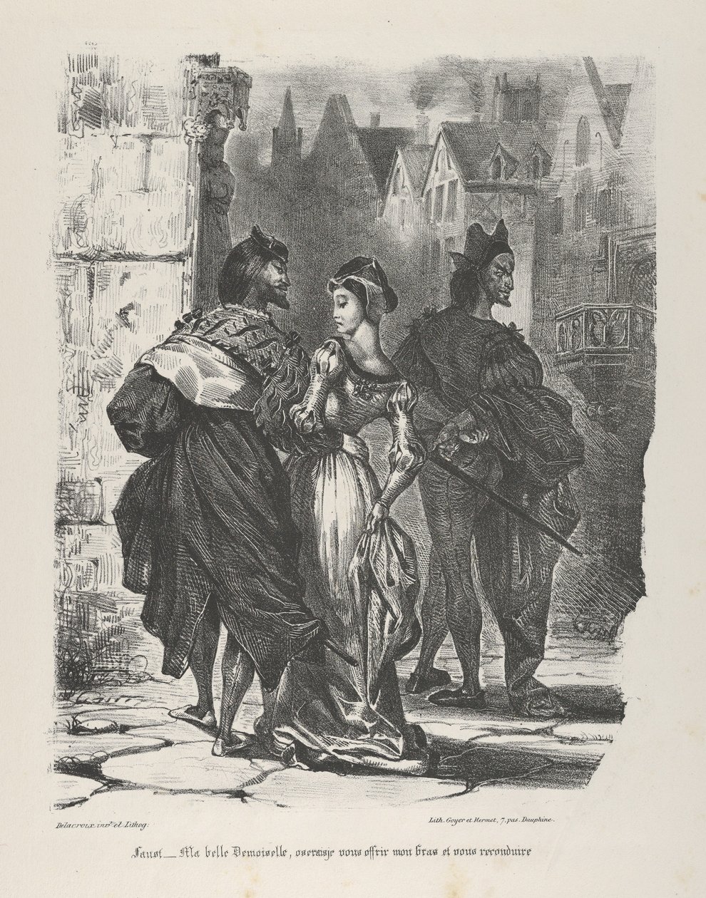 Faust forsøger at forføre Marguerite Goethe, Faust, 1825-27., 1825-27. af Eugène Delacroix