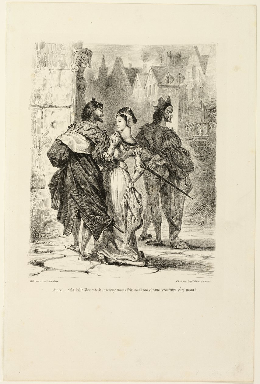 Faust forsøger at forføre Marguerite, fra Faust af Eugène Delacroix