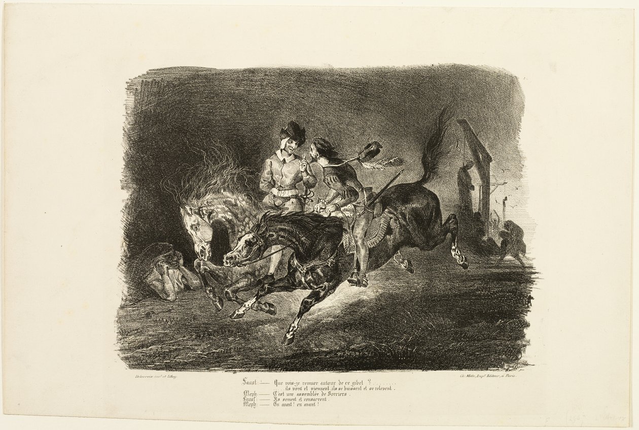 Faust og Mephistopheles galopperer gennem natten på heksenes sabbat, fra Faust af Eugène Delacroix