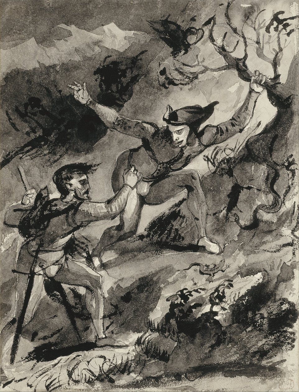 Faust og Mephistopheles på Blocksberg af Ferdinand Victor Eugene Delacroix