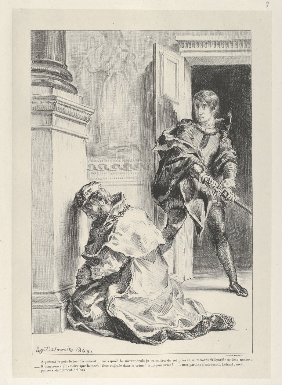 Hamlet forsøger at dræbe kongen, 1834-43., 1834-43. af Eugène Delacroix