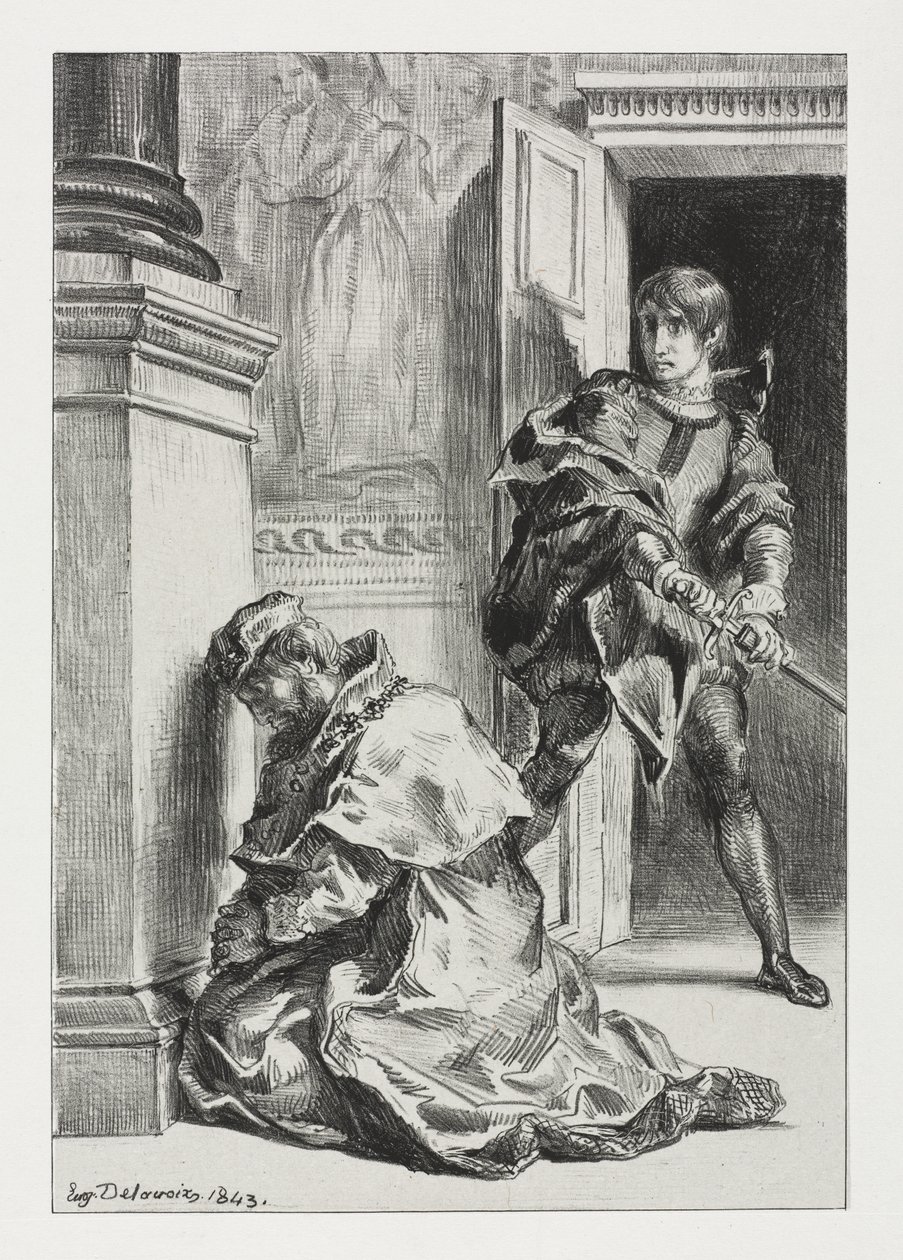 Hamlet: Hamlet forsøger at dræbe kongen af Eugène Delacroix