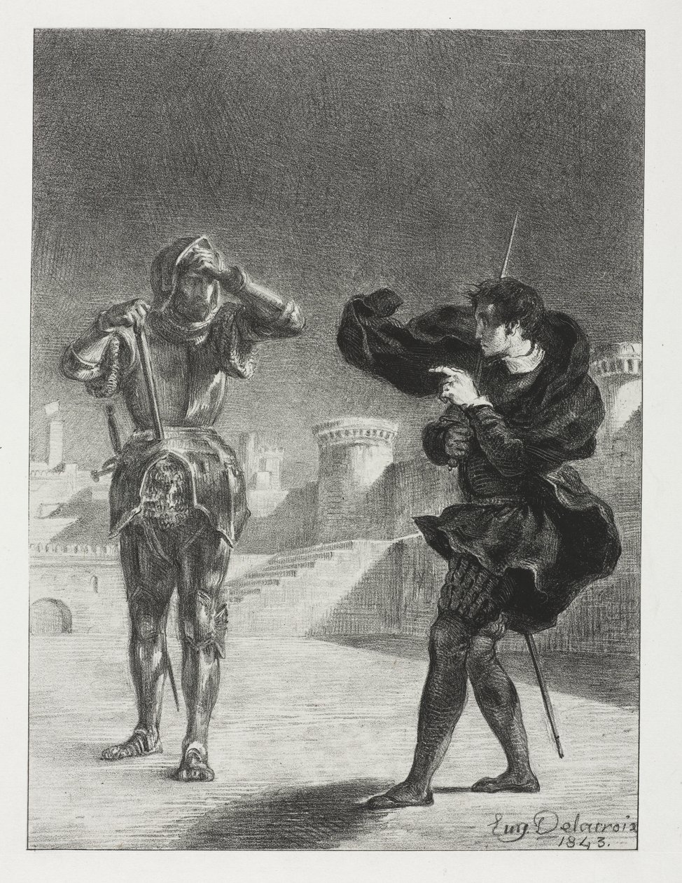 Hamlet: Fantomet på terrassen af Eugène Delacroix