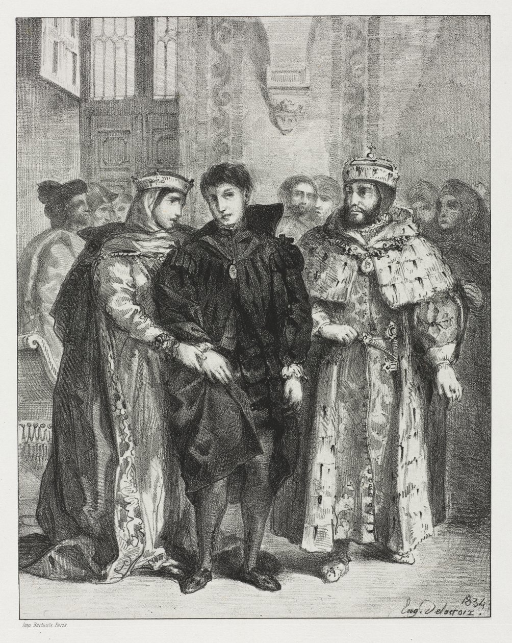 Hamlet: Dronningen bestræber sig på at trøste Hamlet af Eugène Delacroix