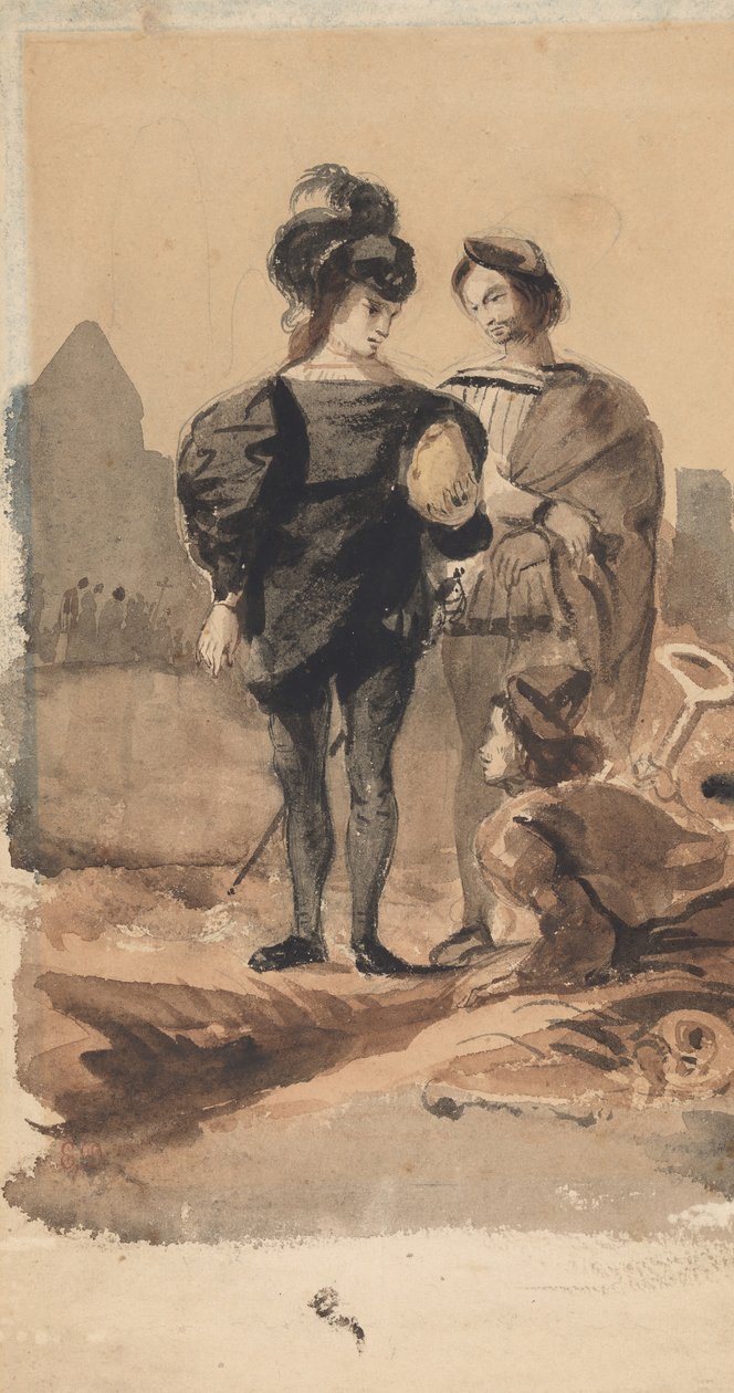 Hamlet og Horatio i kirkegården, 1827-28. af Eugène Delacroix