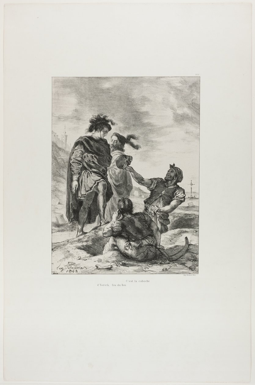 Hamlet og Horatio med graverne, planche 14 fra Hamlet af Eugène Delacroix