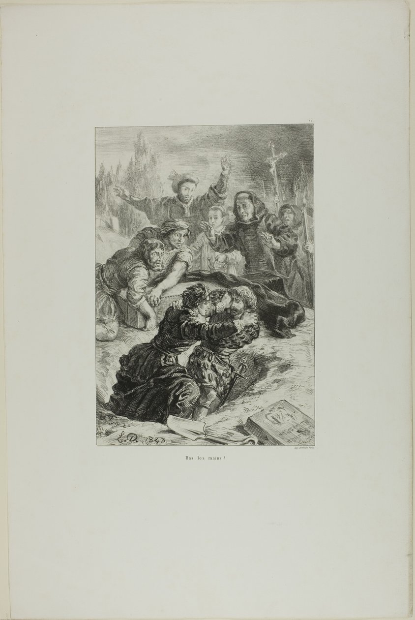 Hamlet og Laertes i Ophelias grav, planche 15 fra Hamlet af Eugène Delacroix