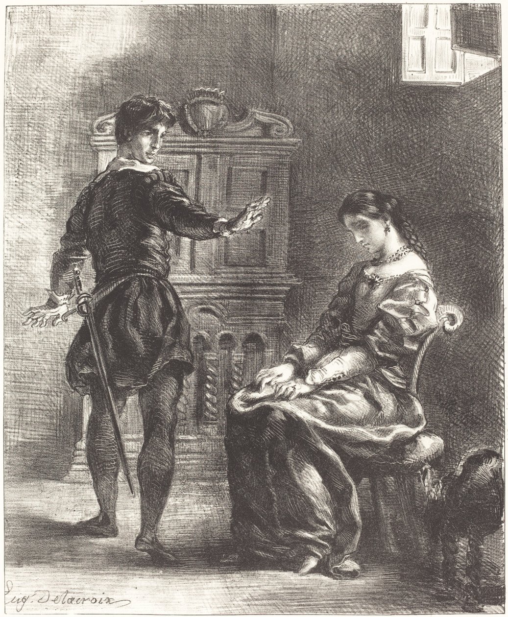 Hamlet og Ophelia (Act III, Scene I) af Eugène Delacroix