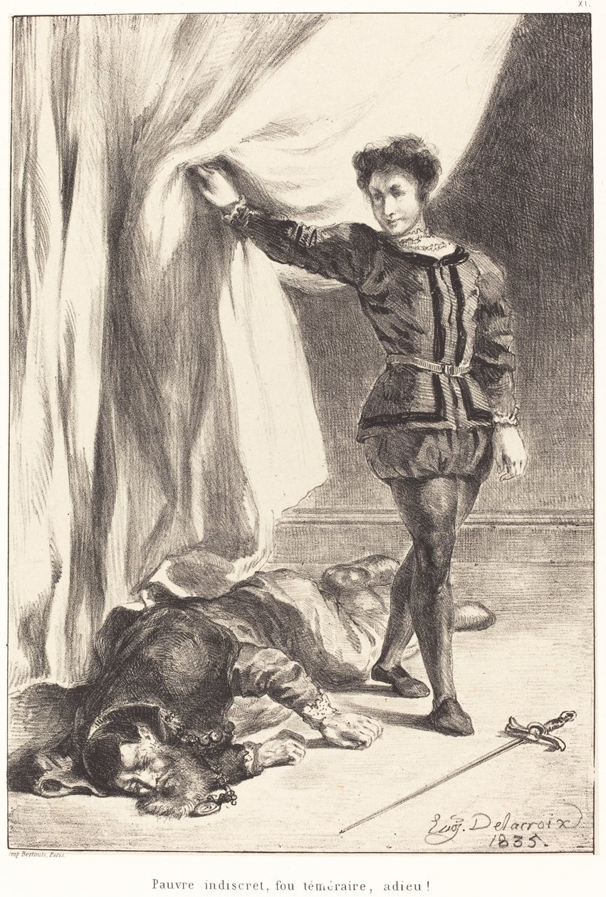 Hamlet and the Body of Polonius (Act III, Scene IV) af Eugène Delacroix