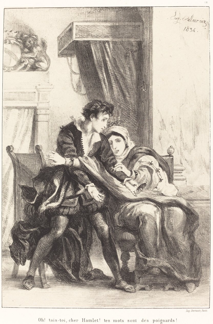 Hamlet og dronningen (Act III, Scene IV) af Eugène Delacroix
