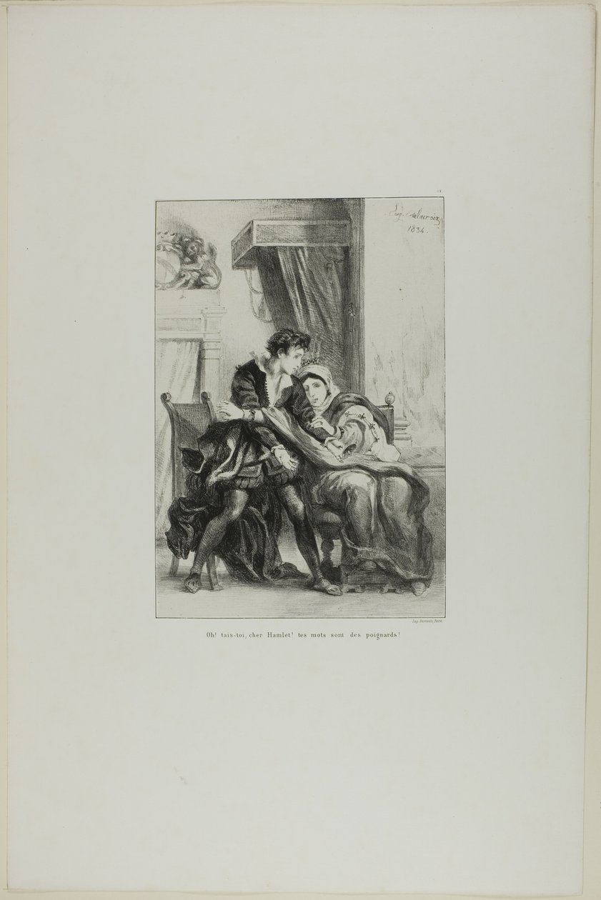 Hamlet og dronningen, planche 10 fra Hamlet af Eugène Delacroix