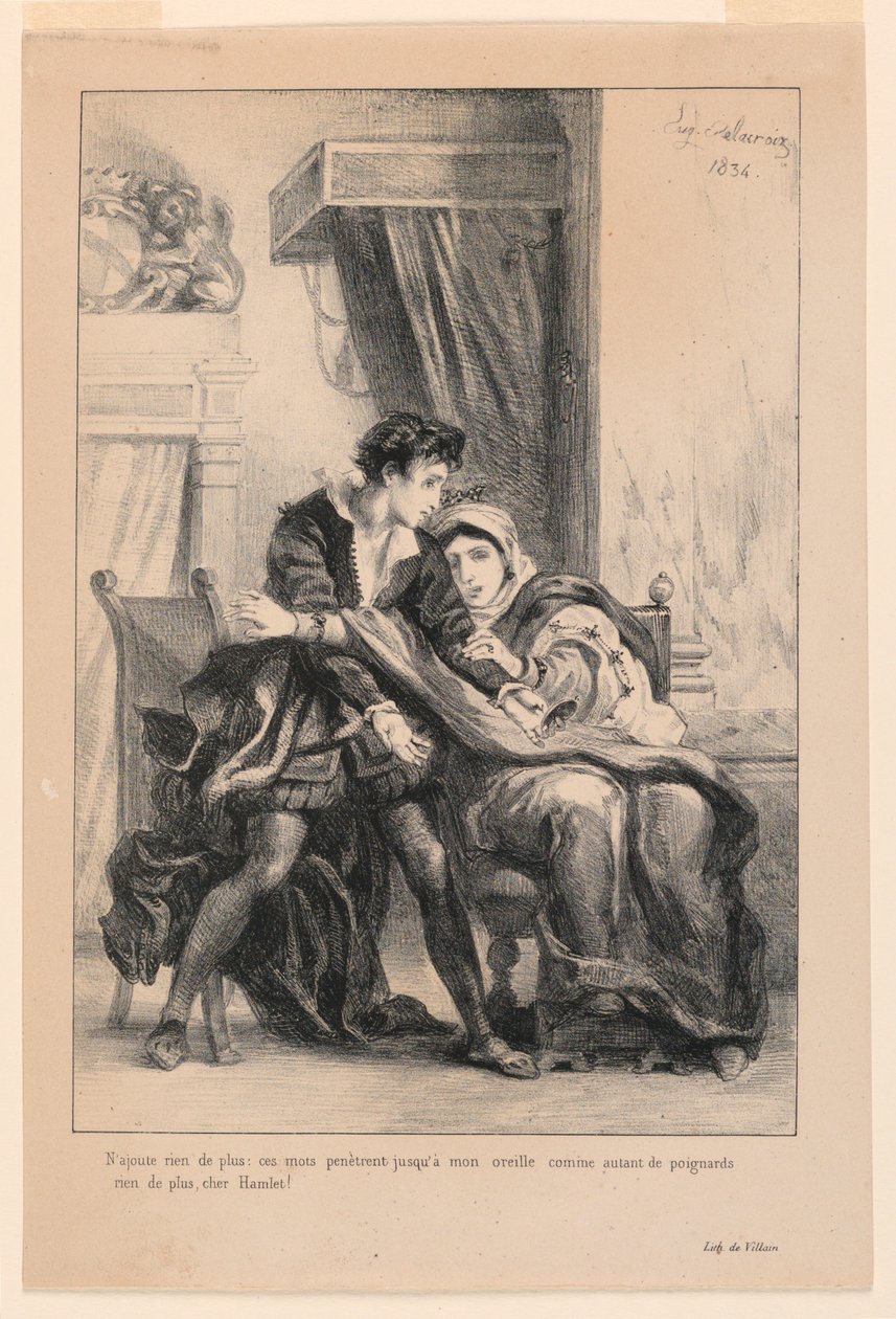 Illustration til Hamlet: Hamlet og dronningen (III,4) af Eugène Delacroix