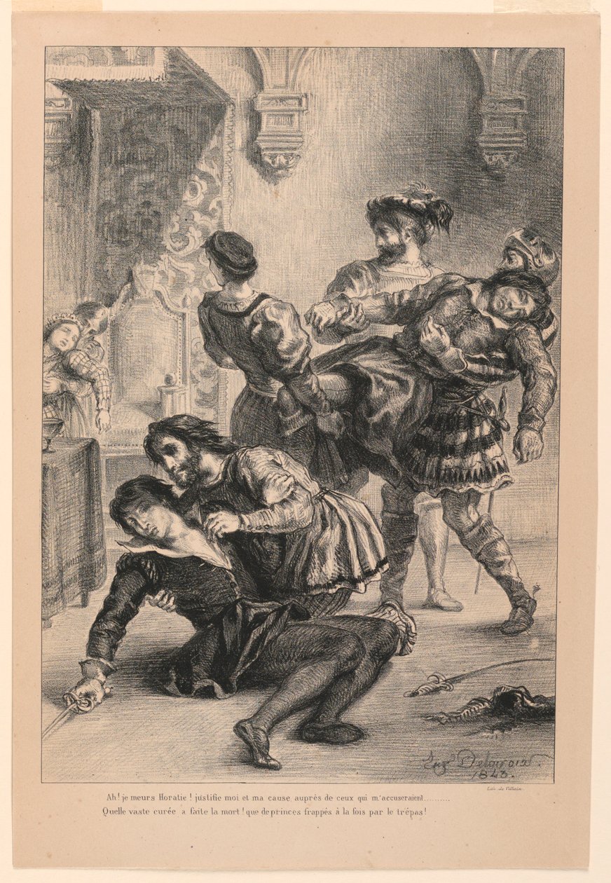 Illustration til Hamlet: Hamlets død (V,2) af Eugène Delacroix