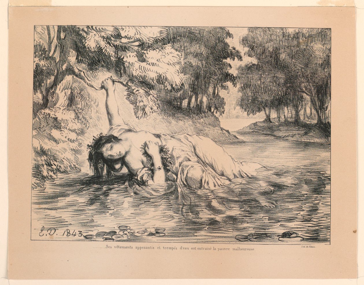 Illustration til Hamlet: Ophelias død (IV, 7) af Eugène Delacroix