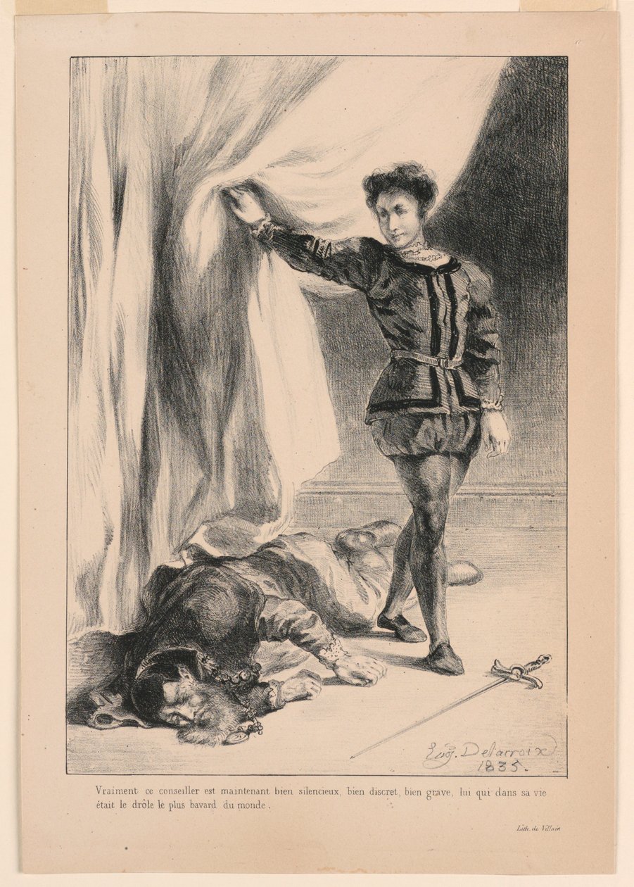 Illustration til Hamlet: The Death of Polonius (III,4) af Eugène Delacroix
