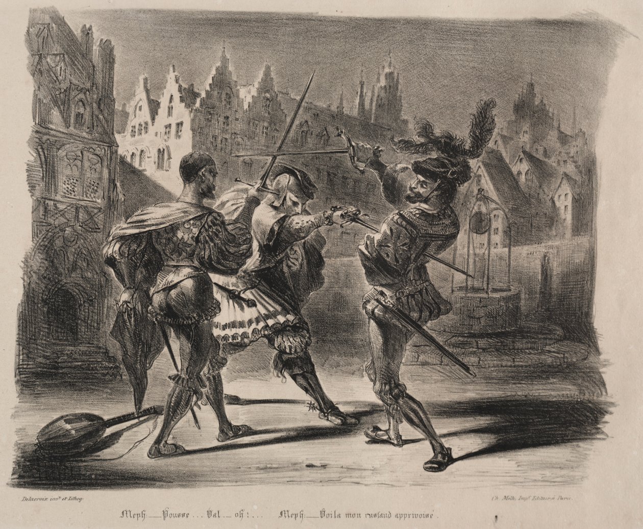 Illustrationer til Faust: Duel af Faust og Valentin af Eugène Delacroix