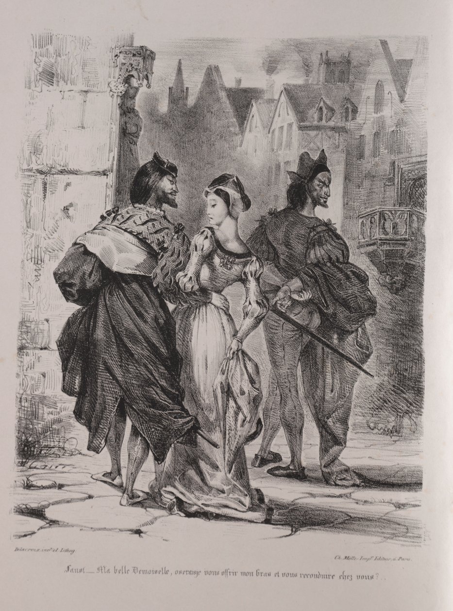 Illustrationer til Faust: Faust søger at lokke Marguerite af Eugène Delacroix