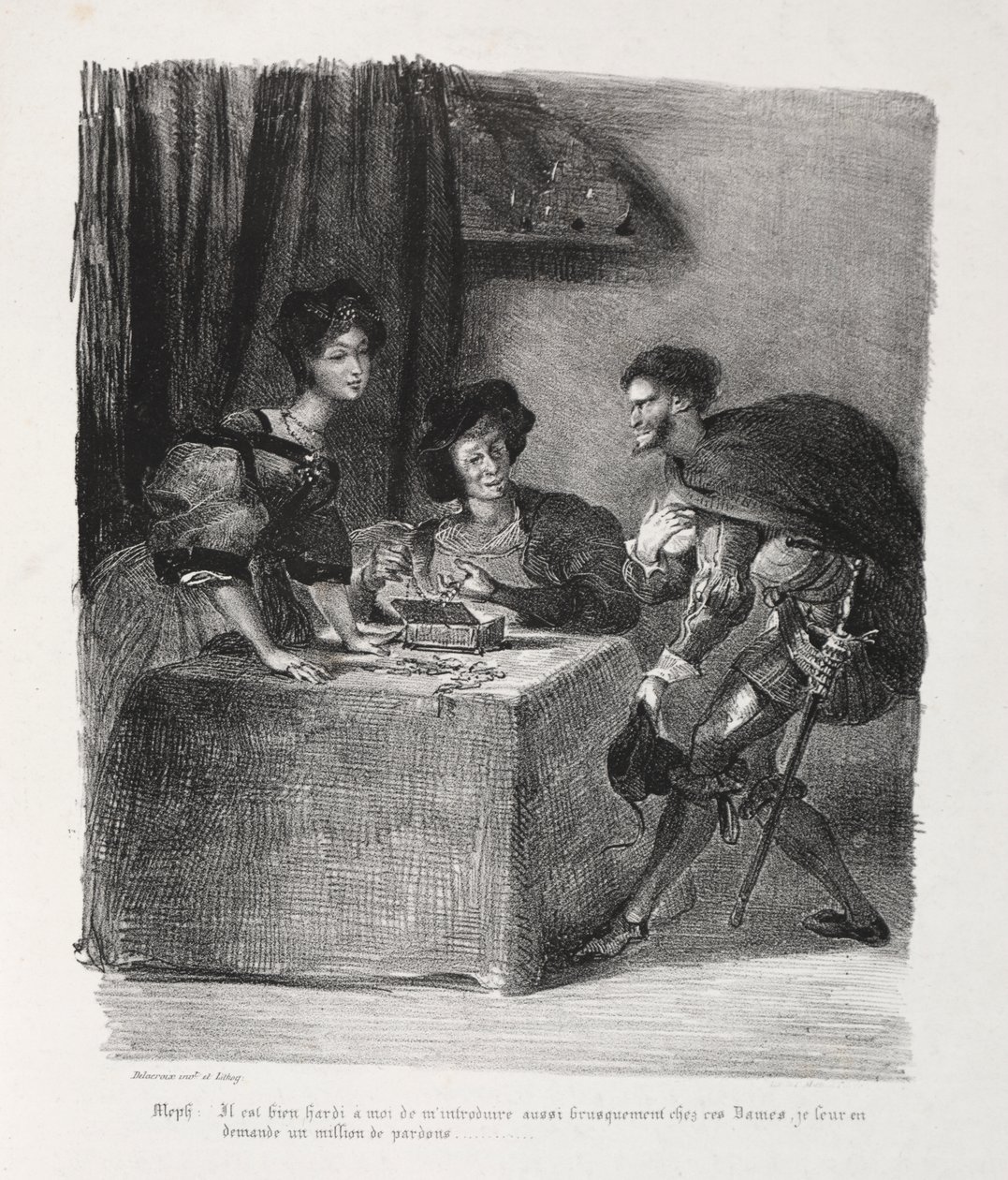 Illustrationer til Faust: Mephistopheles er hos Marthe af Eugène Delacroix