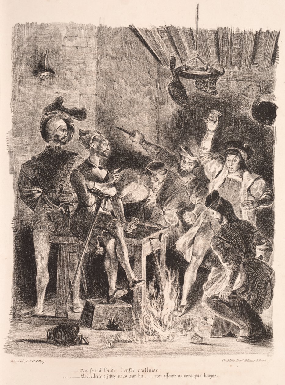 Illustrationer til Faust: Méphistophélés i elevernes værtshus af Eugène Delacroix