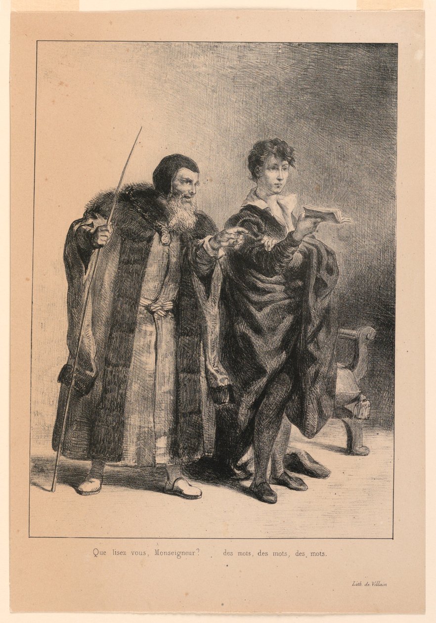 Illustration til Hamlet. Polonius og Hamlet (II,2) af Eugène Delacroix