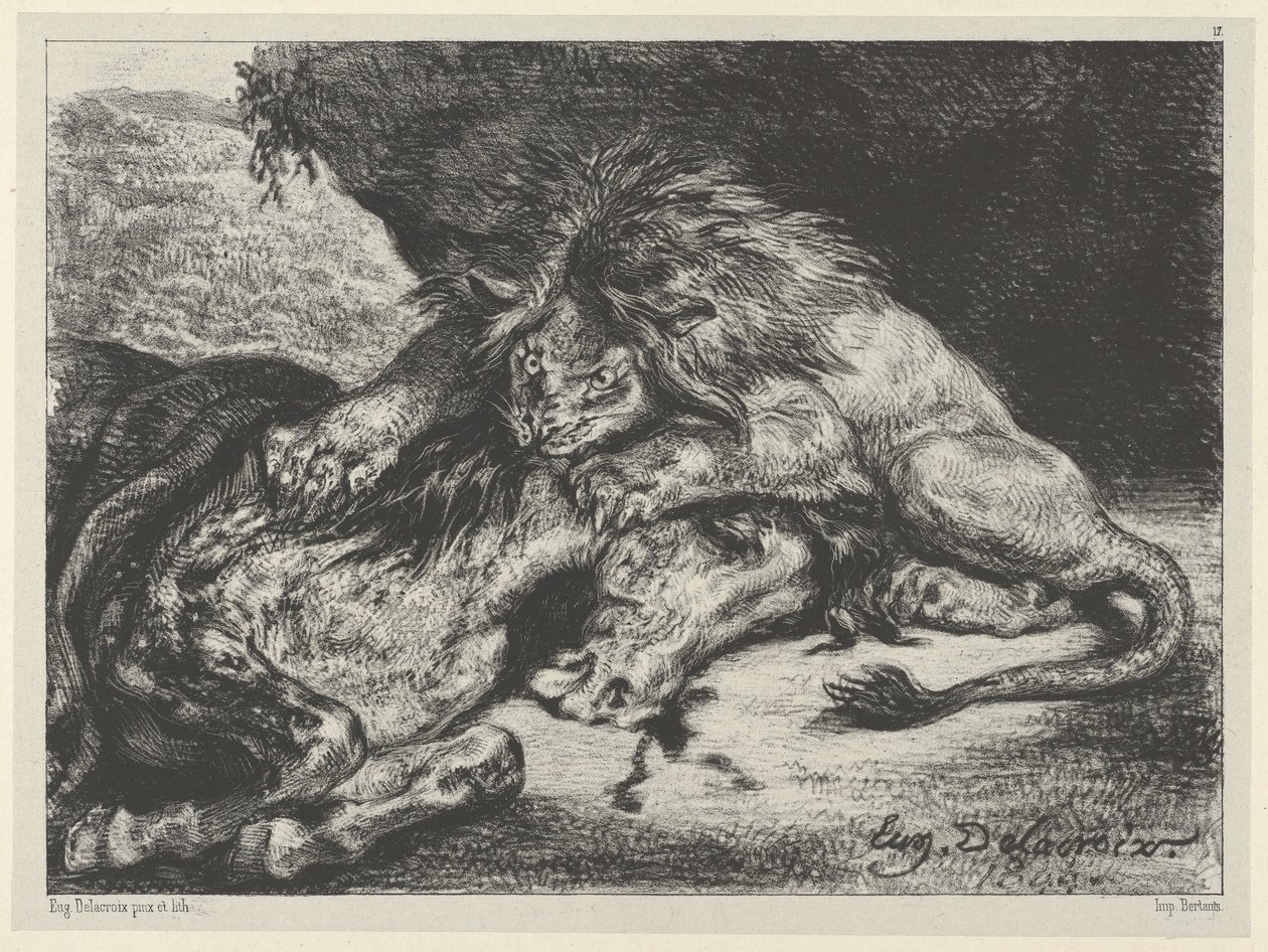 Løve fortærer en hest, 1844, 1844. af Eugène Delacroix