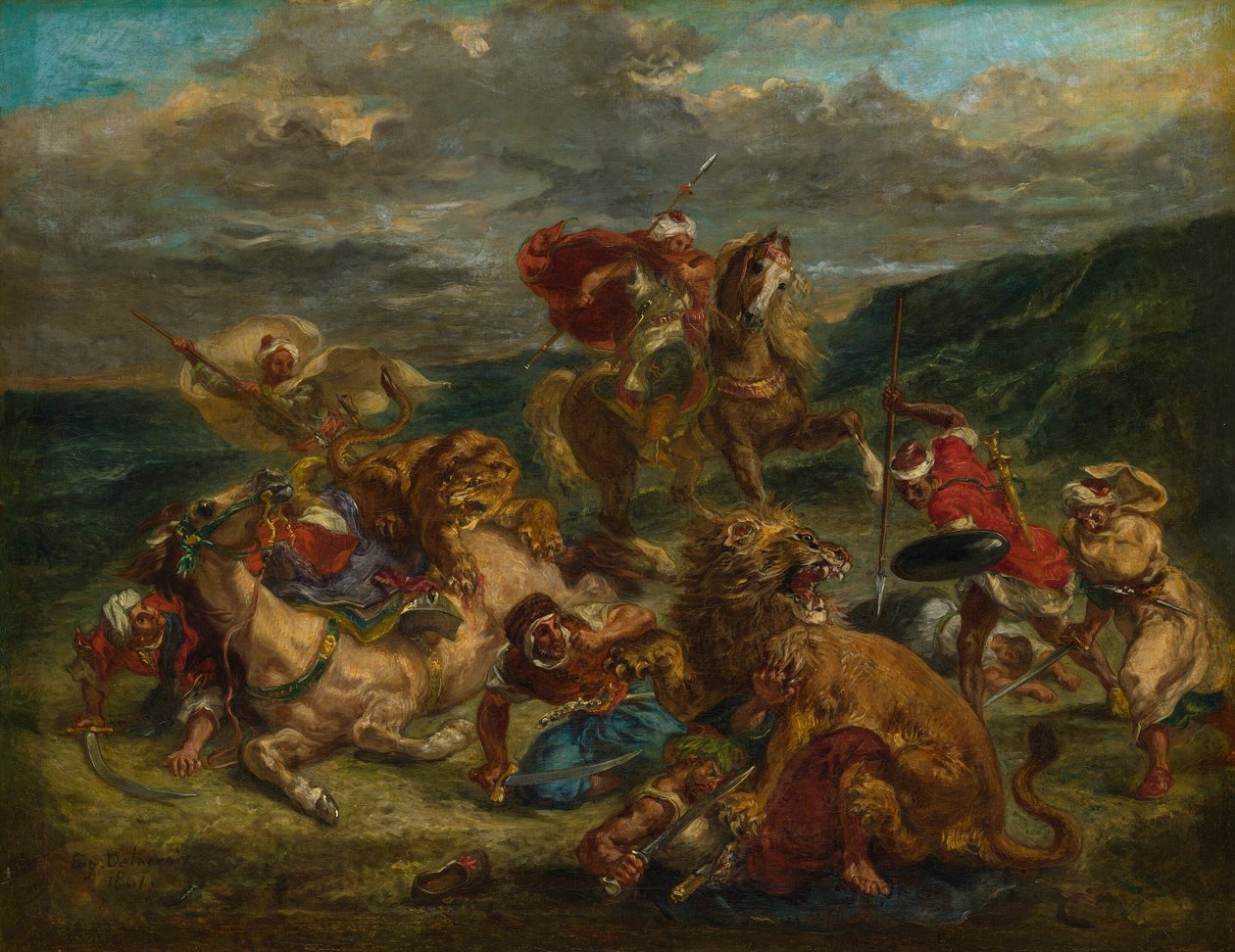 Løvejagt af Eugène Delacroix