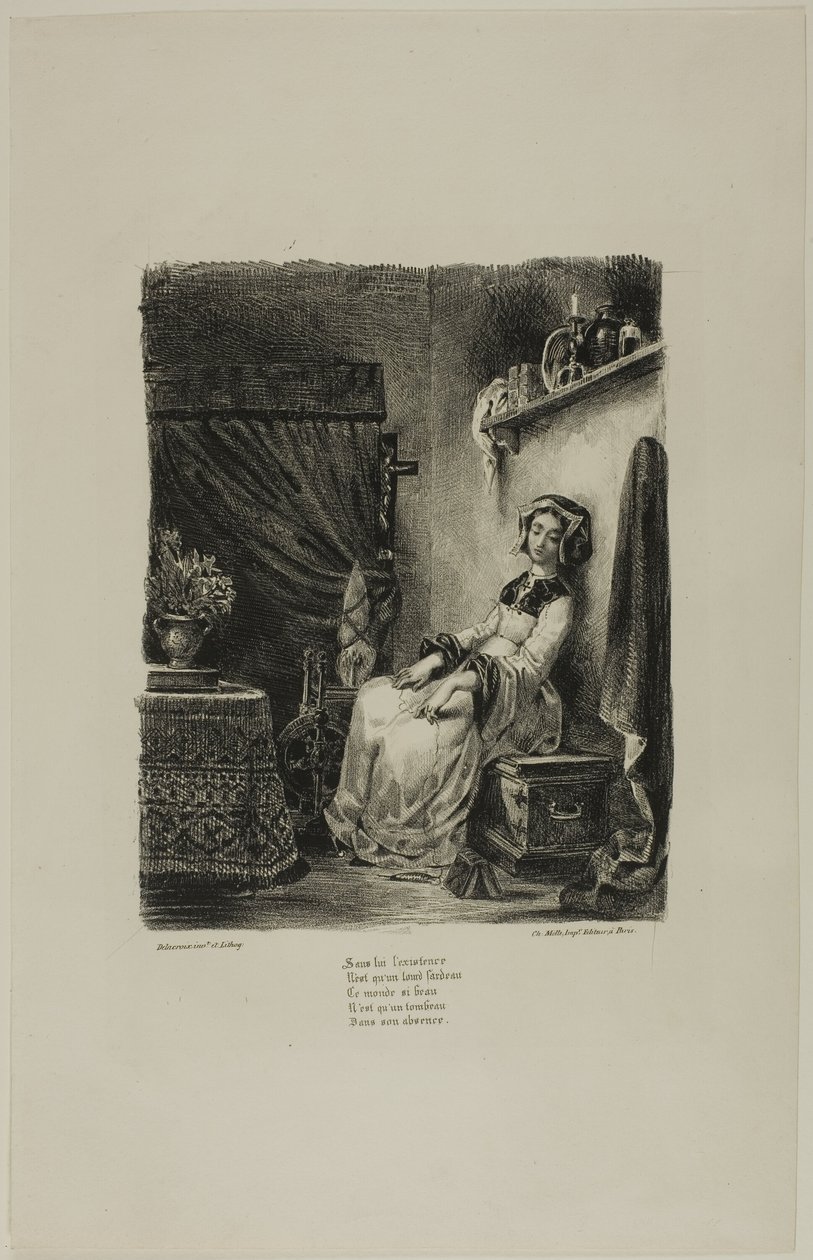 Marguerite ved Spindehjulet, fra Faust af Eugène Delacroix